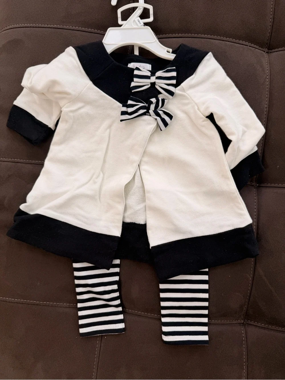 Black & White Striped Bow Baby Dress Set